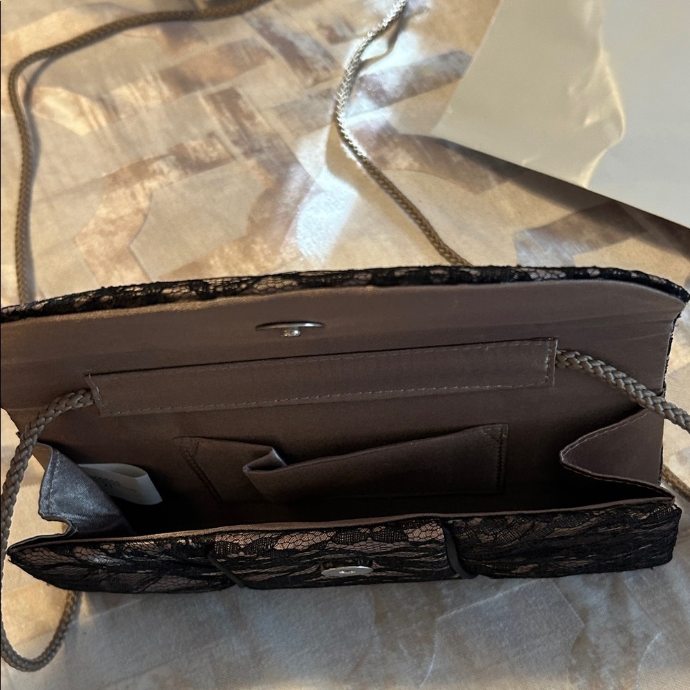 Black Lace Flap Wristlet Clutch with Braided Strap - Picture 6 of 7